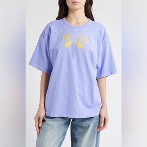 Daydreamer 1932 Rowing V-Neck Cotton Graphic T-Shirt Purple OS